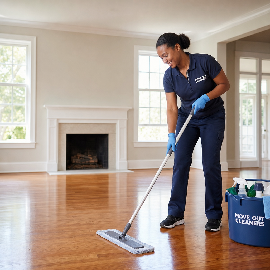 "Professional move-out cleaning service preparing an empty luxury apartment for new tenants."